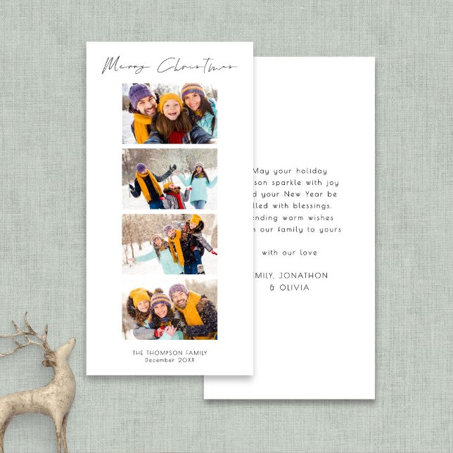 Collage 4 Pictures Photo Strip Christmas Holiday Card (Front and back view)