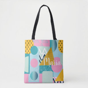 Collage Abstract Colourful 90s Pink Aqua Tote Bag