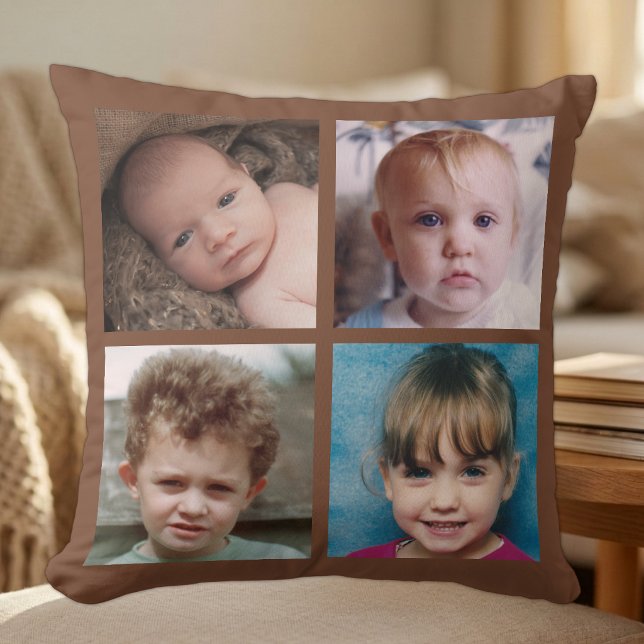 Collage add your own custom photos brown cushion (Creator Uploaded)