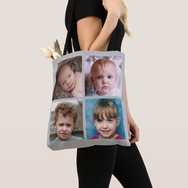 Collage add your own custom photos grey tote bag (Close Up)