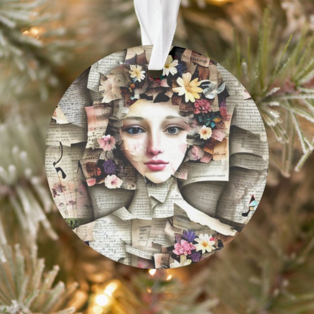 Collage Art | A Pretty Girl made of Book Pages Ornament (Tree)