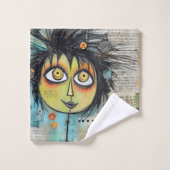 Collage Art Girl Lady 3 Bath Towel Set (Wash Cloth)