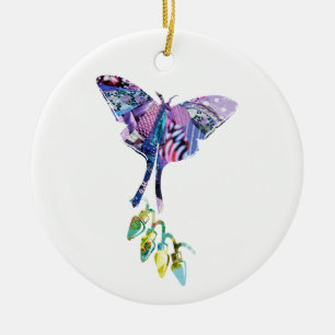 Collage art insect art BUTTERFLY XMAS LIGHTS  Ceramic Tree Decoration
