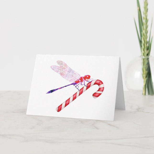 Collage art insect art DRAGONFLY with CANDY CANE Card (Front)
