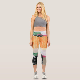 Collage art, modern colourful abstract. capri leggings