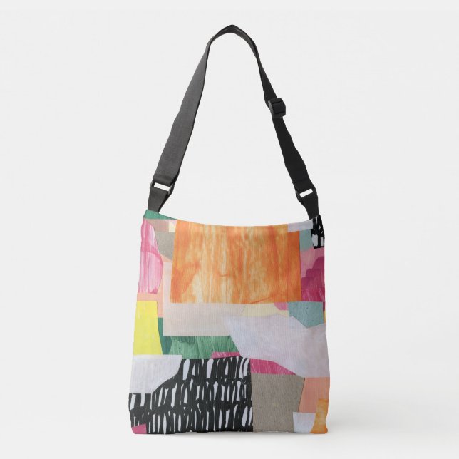 Collage art, modern colourful abstract. crossbody bag (Front)