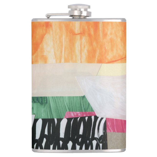 Collage art, modern colourful abstract. hip flask (Front)