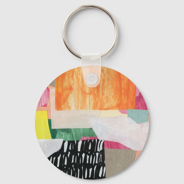 Collage art, modern colourful abstract. key ring (Front)