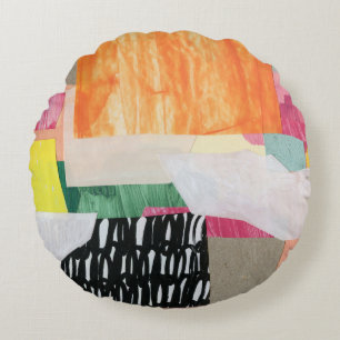 Collage art, modern colourful abstract. round cushion