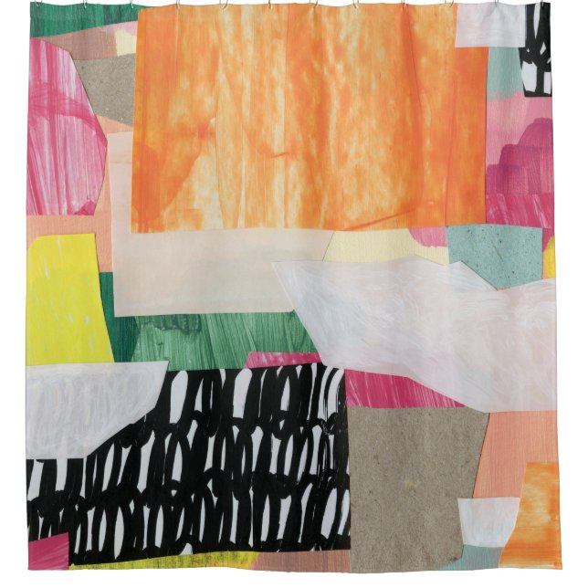 Collage art, modern colourful abstract. shower curtain (Front)