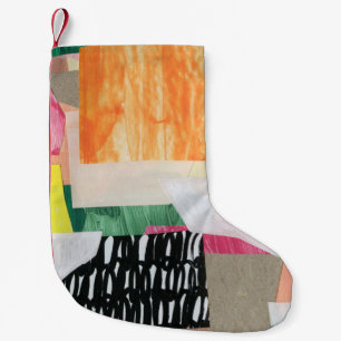 Collage art, modern colourful abstract. small christmas stocking