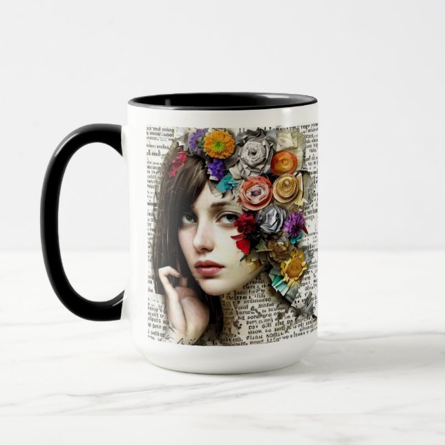 Collage Art | Pretty Girl with Flowers in her Hair Mug (Left)