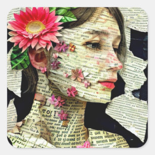 Collage Art   Pretty Lady Typography Square Sticker