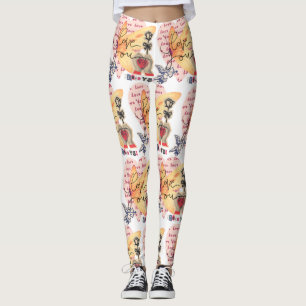 Collage Charming Playful Hearts Butterfly Cupid  Leggings