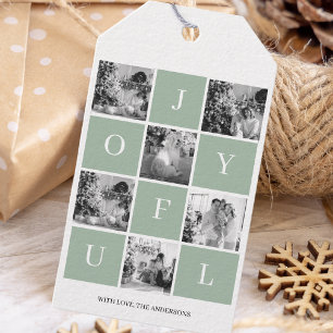 Collage Christmas Photo   Pastel Green Joyful  Gift Tags