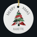 Collage Christmas Tree Ceramic Tree Decoration<br><div class="desc">Features a collage Christmas tree in a colour palette of red and green. Personalise with a name on the front,  and a “from” name on the back.</div>