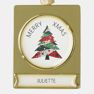 Collage Christmas Tree Gold Plated Banner Ornament