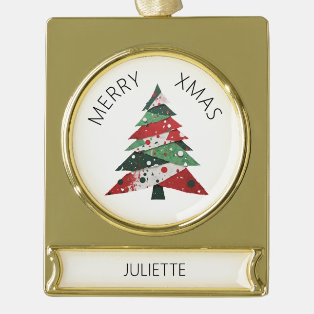 Collage Christmas Tree Gold Plated Banner Ornament (Front)