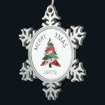 Collage Christmas Tree Snowflake Pewter Christmas Ornament<br><div class="desc">Features a collage Christmas tree in a colour palette of red and green. Personalise with a name.</div>