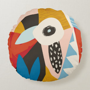 Collage contemporary floral hawaiian pattern in. S Round Cushion