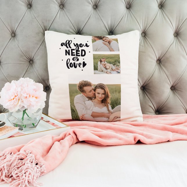 Collage Couple Photo & All You Need Is Love Quote Cushion (Creator Uploaded)