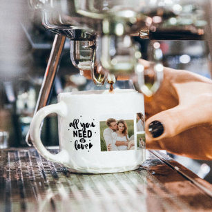 Collage Couple Photo & All You Need Is Love Quote Espresso Cup