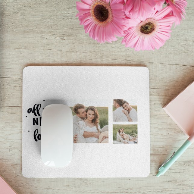 Collage Couple Photo & All You Need Is Love Quote Mouse Mat (Creator Uploaded)