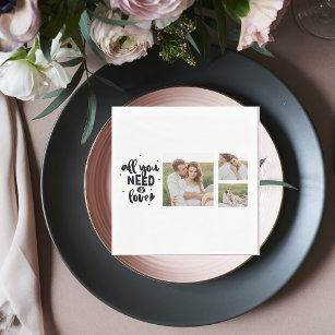 Collage Couple Photo & All You Need Is Love Quote Napkin