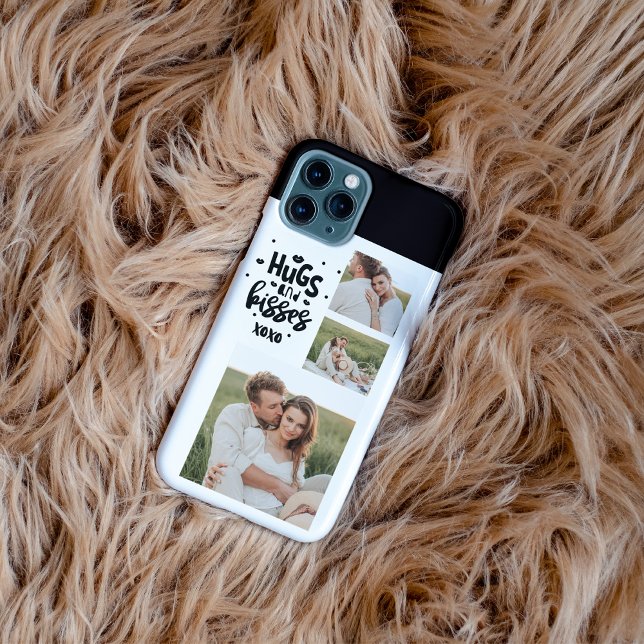 Collage Couple Photo & Hugs And Kisses Phrase Love iPhone Case (Creator Uploaded)