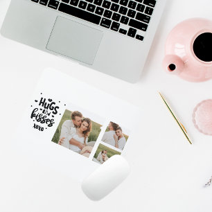Collage Couple Photo & Hugs And Kisses Phrase Love Mouse Mat