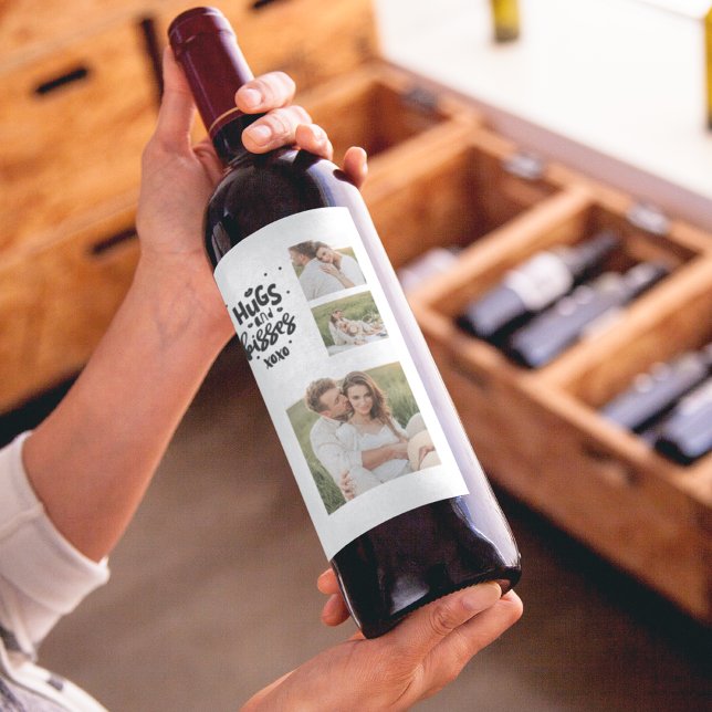 Collage Couple Photo & Hugs And Kisses Phrase Love Wine Label (Creator Uploaded)