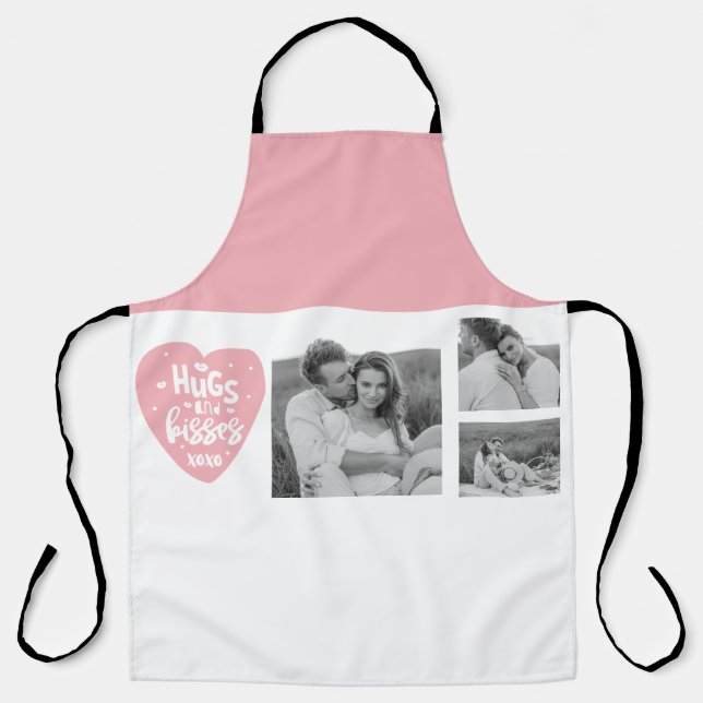 Collage Couple Photo & Hugs And Kisses PInk Heart Apron (Front)