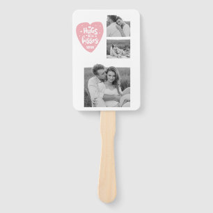 Collage Couple Photo & Hugs And Kisses PInk Heart Hand Fan