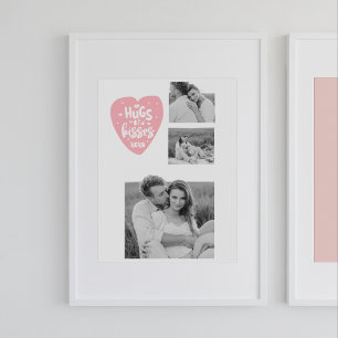 Collage Couple Photo & Hugs And Kisses PInk Heart Poster