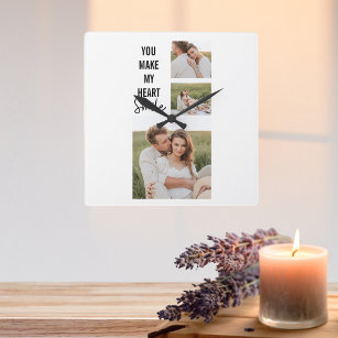Collage Couple Photo & Lovely Romantic Quote Square Wall Clock