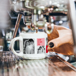 Collage Couple Photo   Modern Valentines Gift Espresso Cup