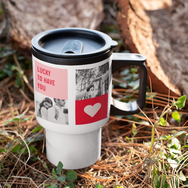 Collage Couple Photo | Modern Valentines Gift Travel Mug (Creator Uploaded)
