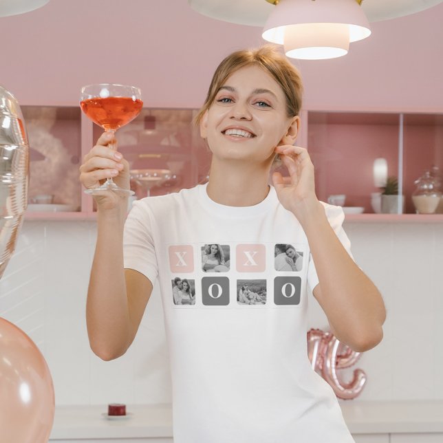 Collage Couple Photo & Pastel Pink & Gray XOXO T-Shirt (Creator Uploaded)