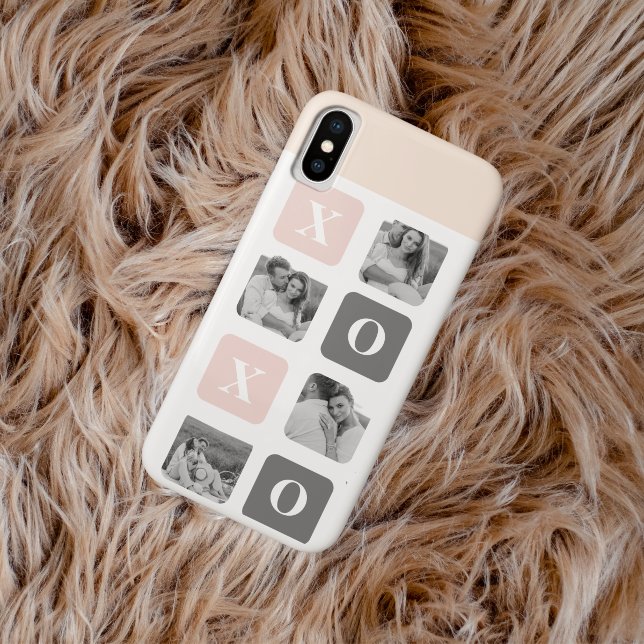 Collage Couple Photo & Pastel Pink & Grey XOXO Case-Mate iPhone Case