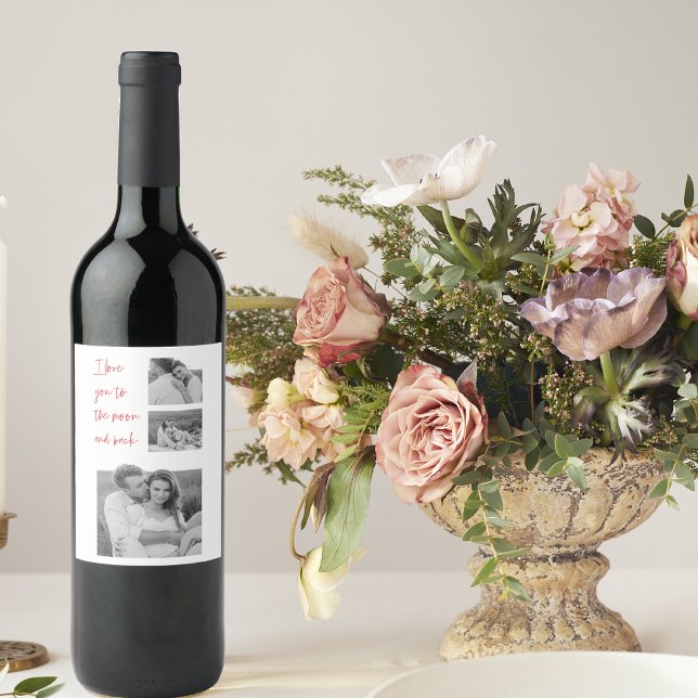 Collage Couple Photo & Romantic Quote Love You Win Wine Label (Creator Uploaded)
