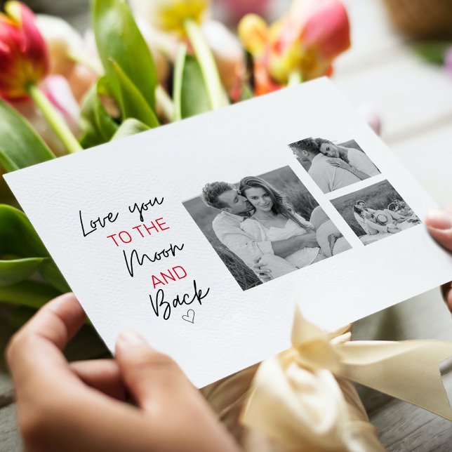 Collage Couple Photo & Romantic Quote To The Moon Holiday Postcard (Creator Uploaded)