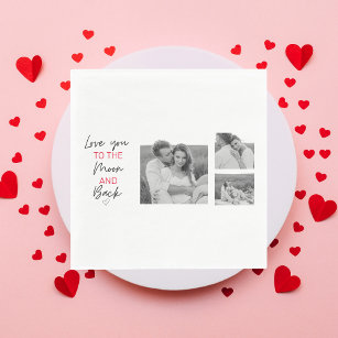 Collage Couple Photo & Romantic Quote To The Moon Napkin