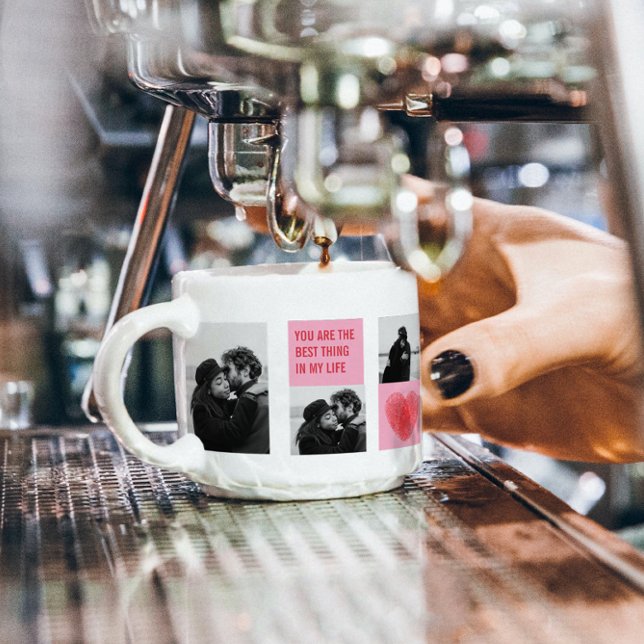 Collage Couple Photo | Valentines Pink & Red Heart Espresso Cup (Creator Uploaded)