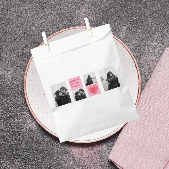 Collage Couple Photo | Valentines Pink & Red Heart Favour Bags (Creator Uploaded)