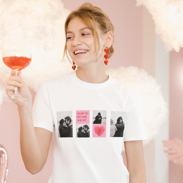 Collage Couple Photo | Valentines Pink & Red Heart T-Shirt (Creator Uploaded)