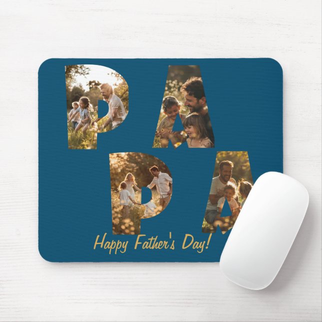 Collage Cutout Letters PAPA I Blue Mouse Mat (With Mouse)