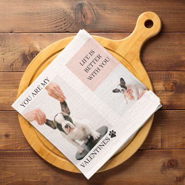 Collage Dog Photos | Dog Is My Valentines | Pink  Tea Towel (Creator Uploaded)