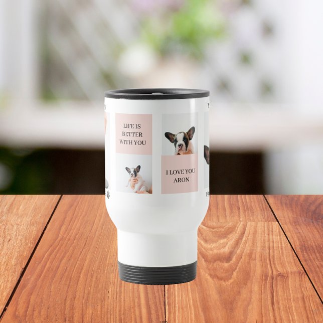 Collage Dog Photos | Dog Is My Valentines | Pink Travel Mug (Creator Uploaded)