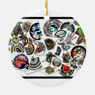 Collage Drawings Ceramic Tree Decoration