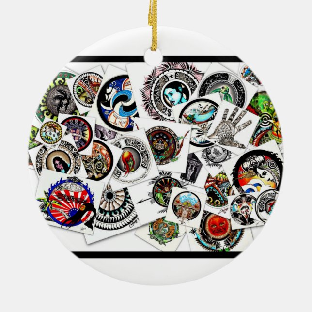 Collage Drawings Ceramic Tree Decoration (Back)